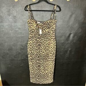 multi leopard printed chiffon frill bodycon dress Women's Leopard Printed Chiffon Frill Bodycon Dress